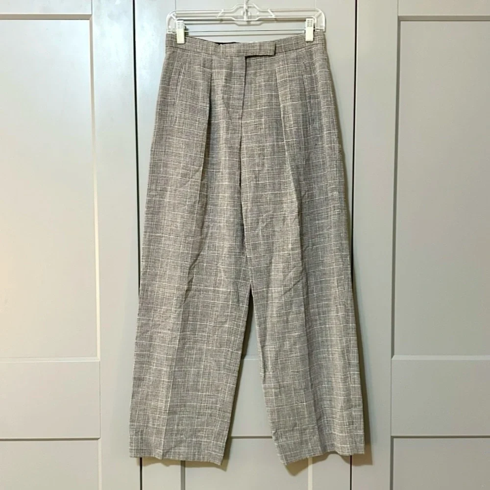 Vintage 90s Armani Collezioni Wool/Linen Trouser Pants Tan/Black Women’s Size 6 - Picture 1 of 11